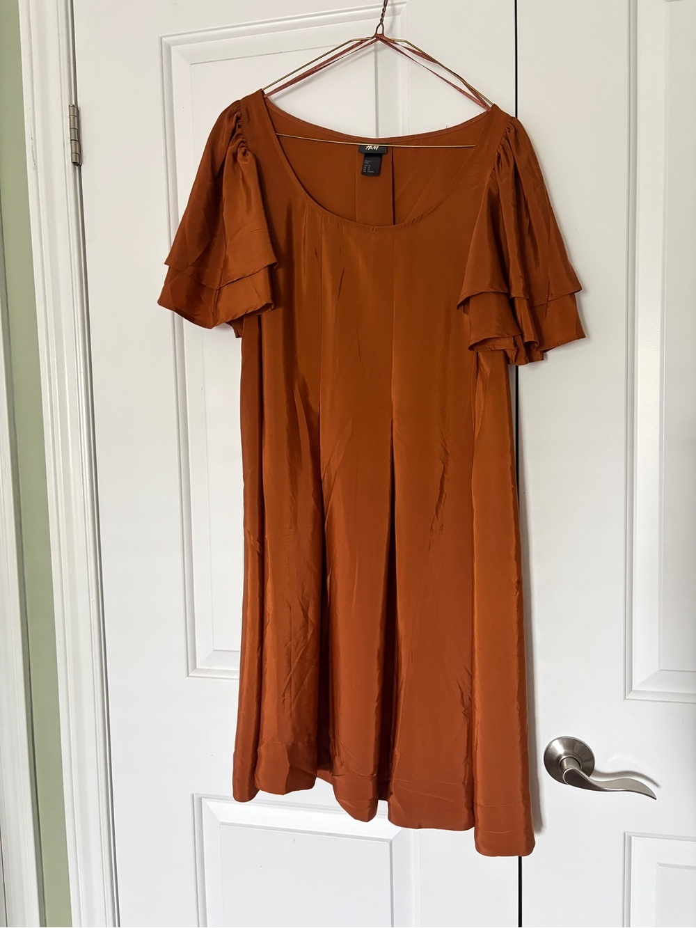 H&M Burnt Orange Midi Dress with Layered Flutter Sleeves